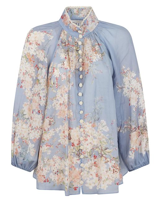Zimmermann Blue Cascadian Billow Ramie Blouse