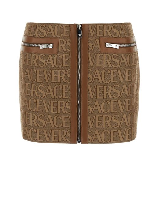 Versace Brown Embroidered Jacquard Mini Skirt