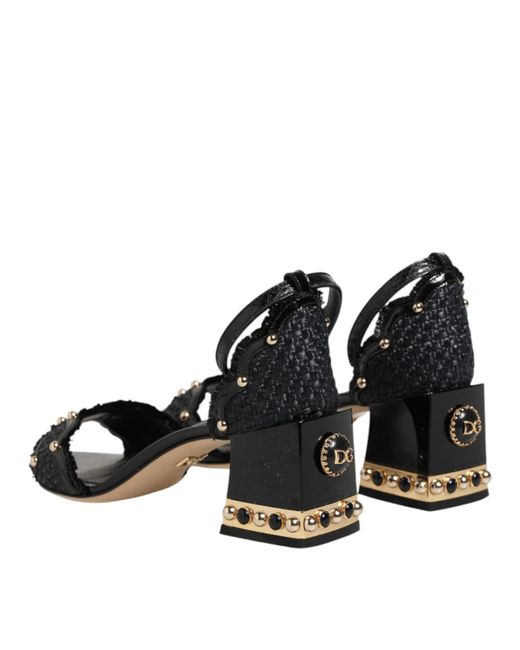 Dolce & Gabbana Black Studded Ankle Strap Sandals Shoes Leather