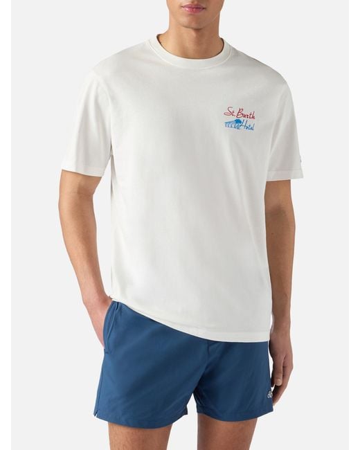Mc2 Saint Barth White Cream Portland T-Shirt With St. Barth Hotel Print for men