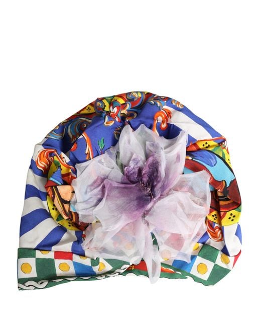 Dolce & Gabbana Blue Carretto Motif Turban Headwear Hat