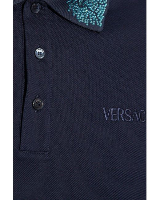 Versace Blue Cotton Polo Shirt, for men