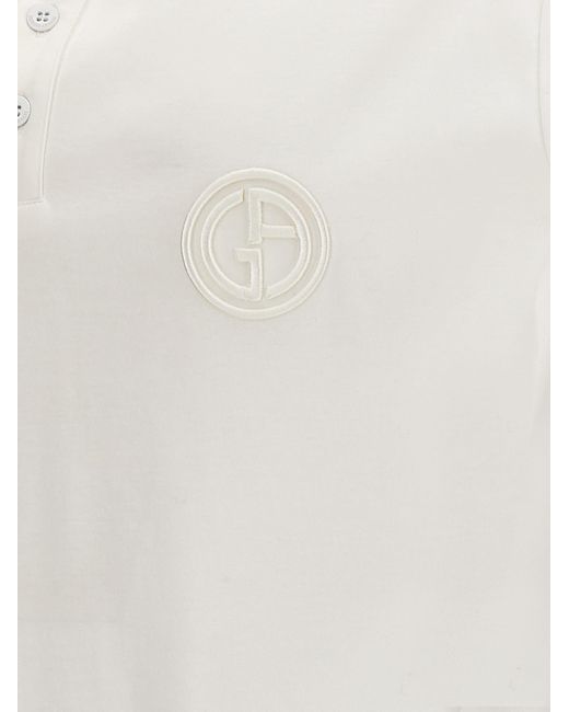 Giorgio Armani White Logo Embroidery Shirt Polo for men