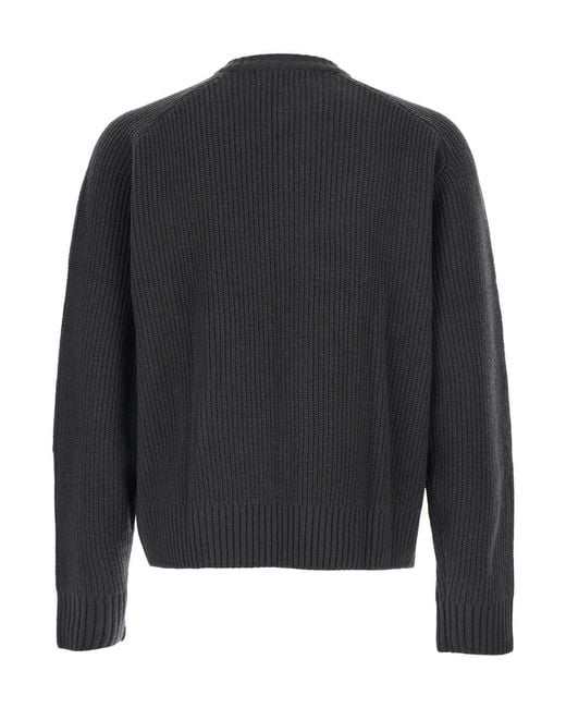 TONYWACK Black Crew Neck Cardigan With Ribbed Design for men