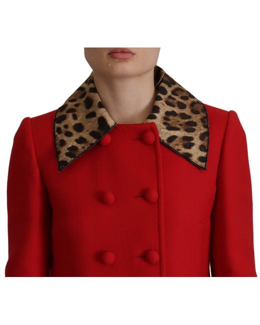 Dolce & Gabbana Red Leopard Wool Trenchcoat Jacket Clothing