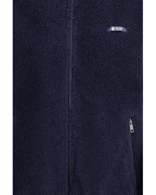 Prada Blue Fleece Jacket Polyamide; Wool