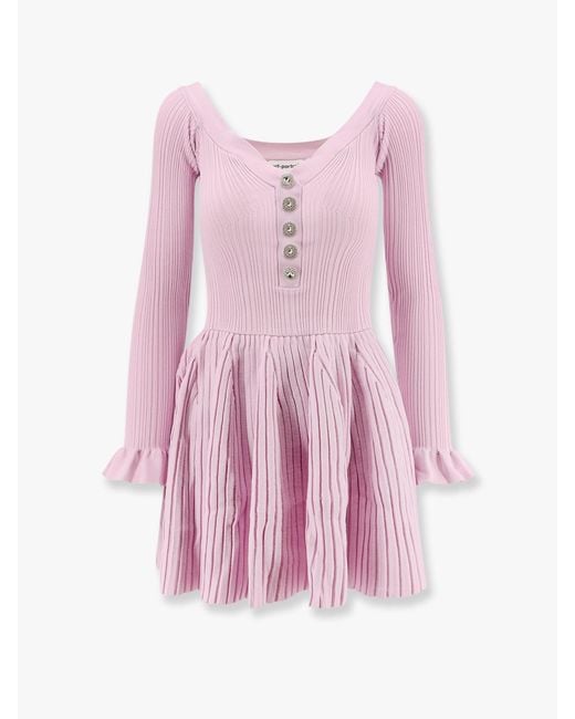 Self-Portrait Pink Self Portrait Ribbed Knit Mini Dress With Jewel Buttons