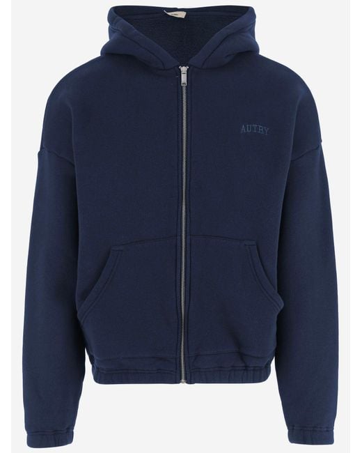 Autry Blue Cotton Zip-Up Hoodie Sweatshirts for men