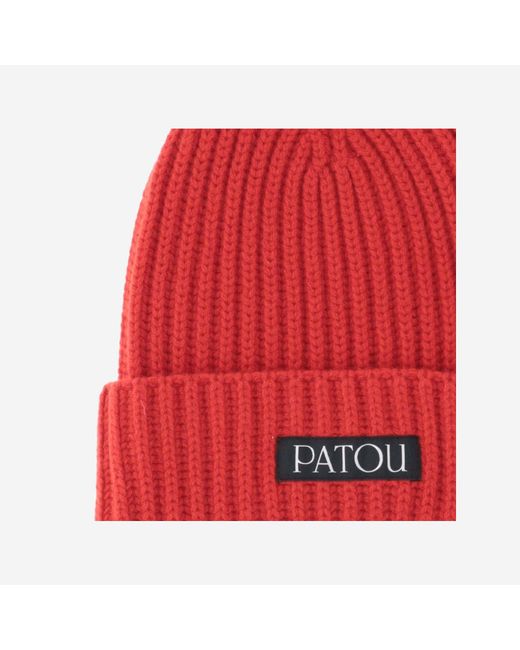 Patou Red Cashmere And Wool Beanie With Logo