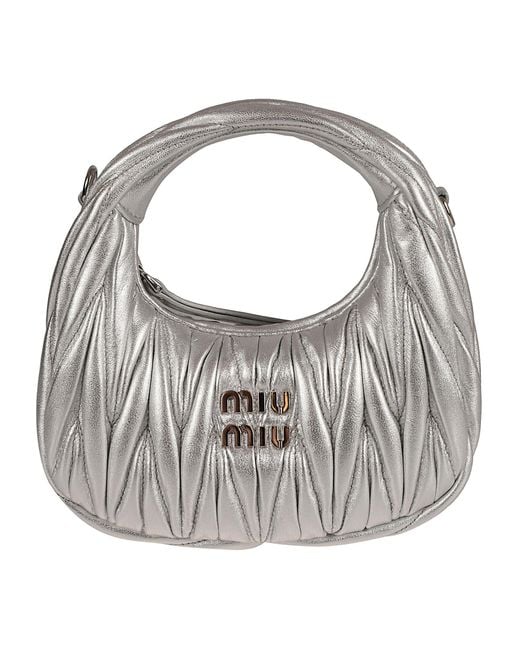 Miu Miu Gray Matelassé Logo Shoulder Bag