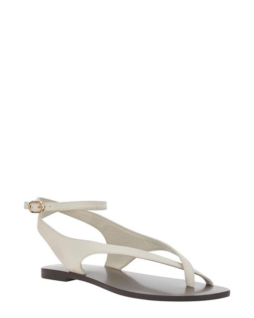 Twinset White Leather Heeled Sandals With Strap For Flat Shoes