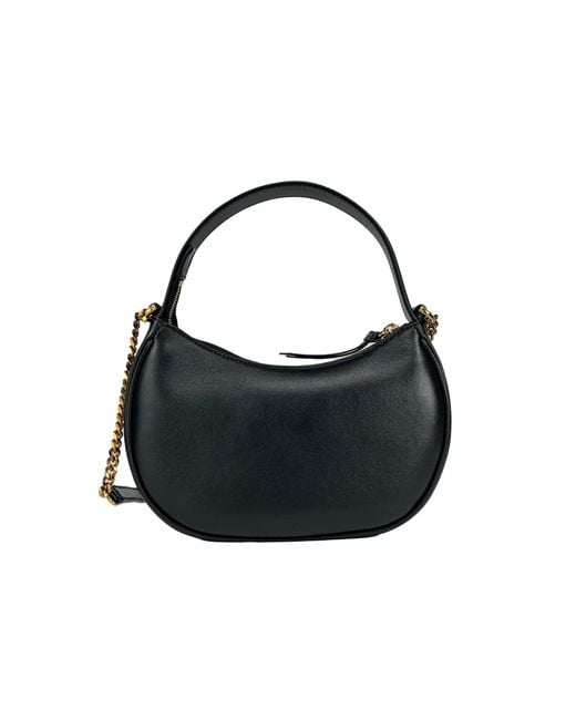 Versace Quilted Black Leather Half Moon Chain Crossbody Bag