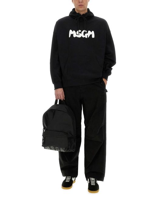 MSGM Black Hoodie Cotton Sweatshirts for men