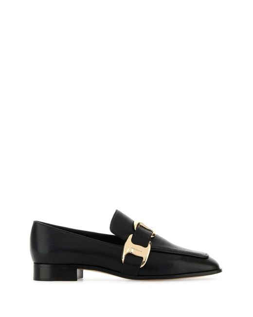 Ferragamo Black Leather Limania Loafers