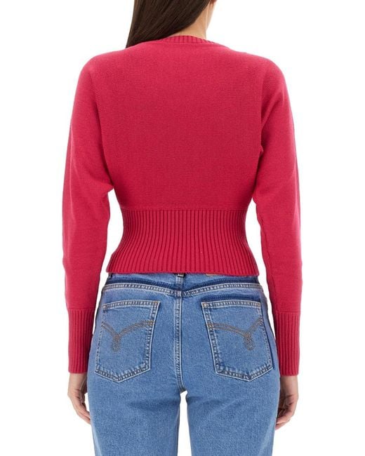 Moschino Red Peace Symbol Jersey Virgin Wool Jumpers