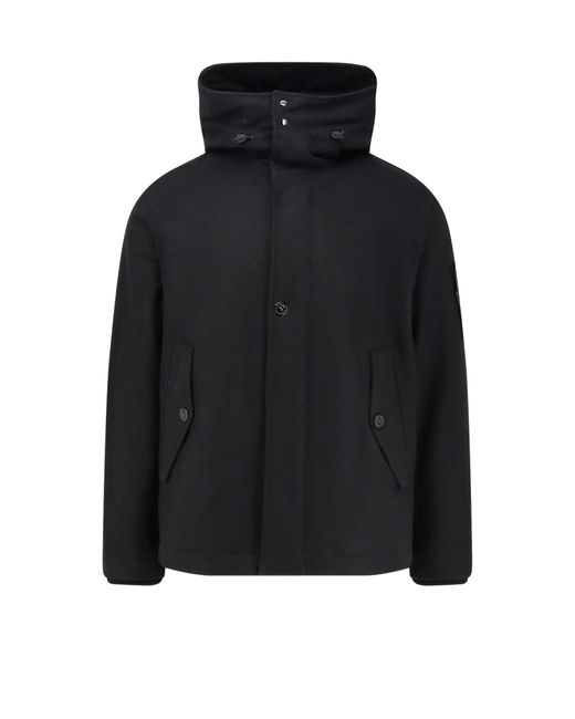 Stone Island Black Wool Blend Padded Parka Jacket for men