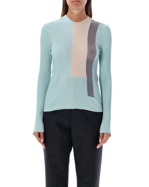 Fendi Blue Color Blocked Knitted Top