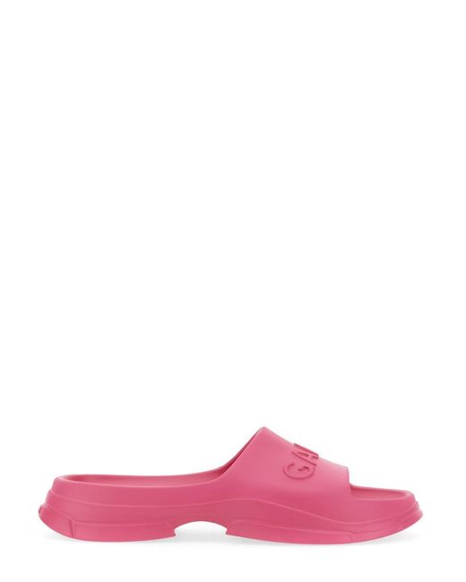 Ganni Pink Slide Sandal With Logo