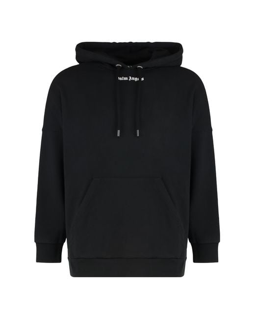 Palm Angels Black Hooded Sweatshirt With Logo Cotton Jumpers for men