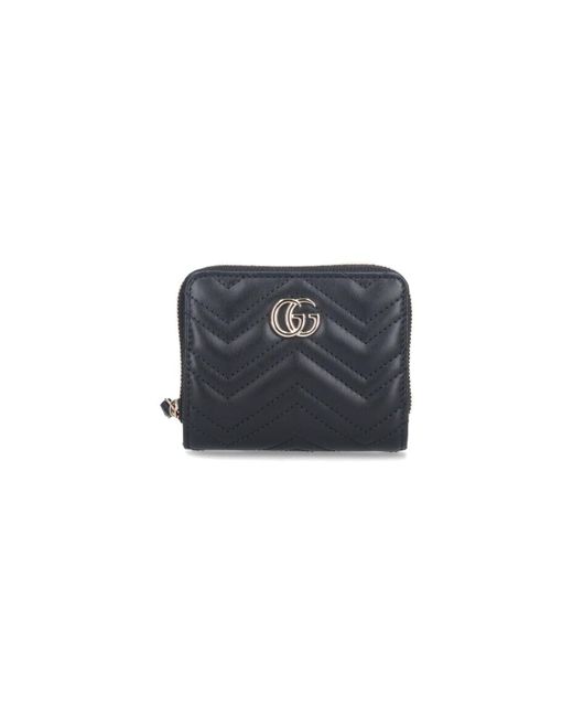 Gucci Mini Zip Wallet Gg Marmont in Black | Lyst