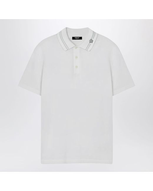 Versace White Polo Shirt With Medusa Embroidery for men