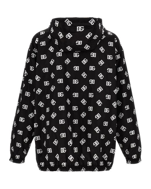 Dolce & Gabbana Black Dg Logo Hooded Windbreaker for men