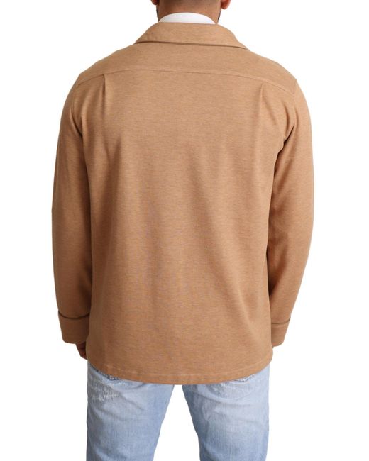 Dolce & Gabbana Brown Cotton Button Collared Coat Jacket Camel Nylon Clothing for men
