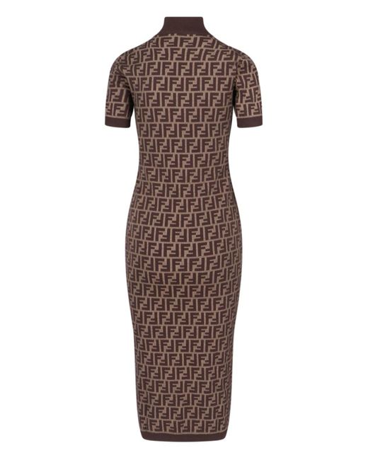 Fendi Brown Ff Sheath Midi Dress