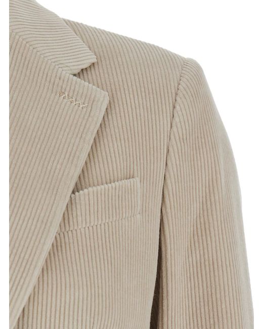 Max Mara Natural Single-Breasted Jacket With Notched Revers Cotton Blazers