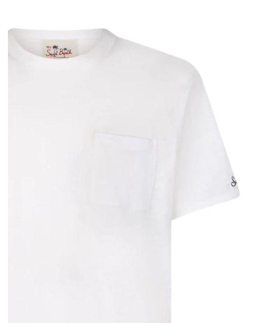 Mc2 Saint Barth White Linen T-shirt With Front Pocket Clothing for men