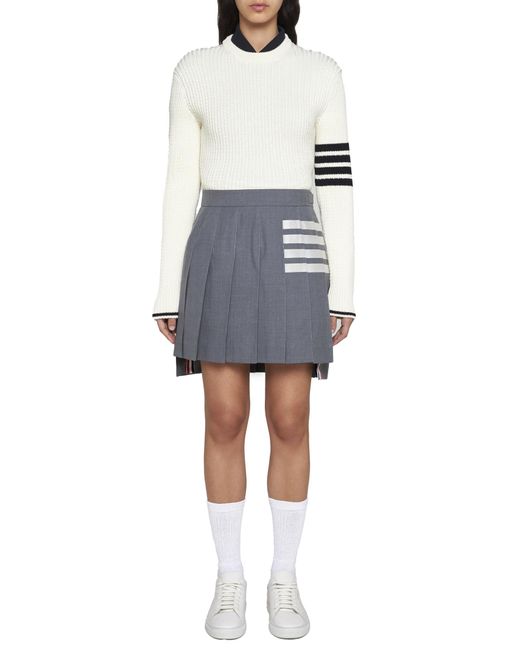 Thom Browne White Cable-knit 4-bar Wool Cropped Sweater