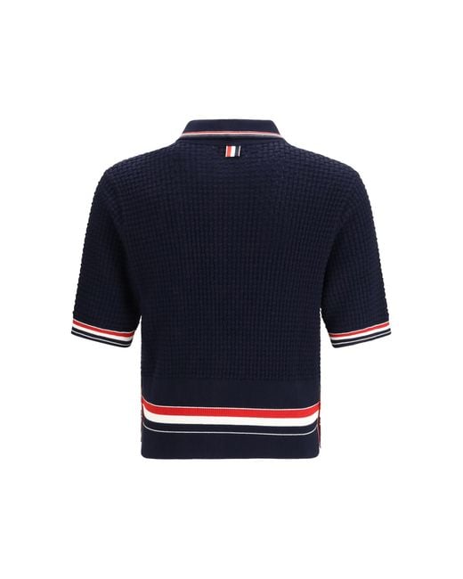 Thom Browne Blue Woven Cotton Polo Shirts for men