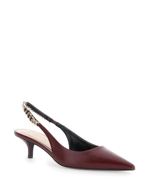 Gucci Brown Ancora Slingback Pumps With Lettering Calf Skin