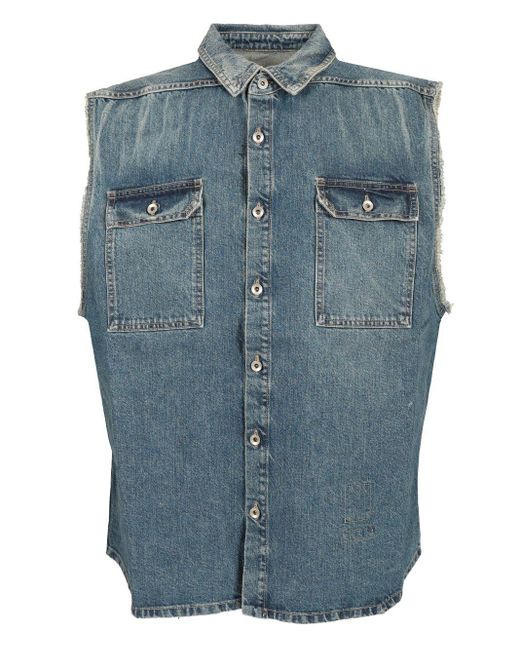 Rick Owens Blue Sleeveless Denim Jacket for men