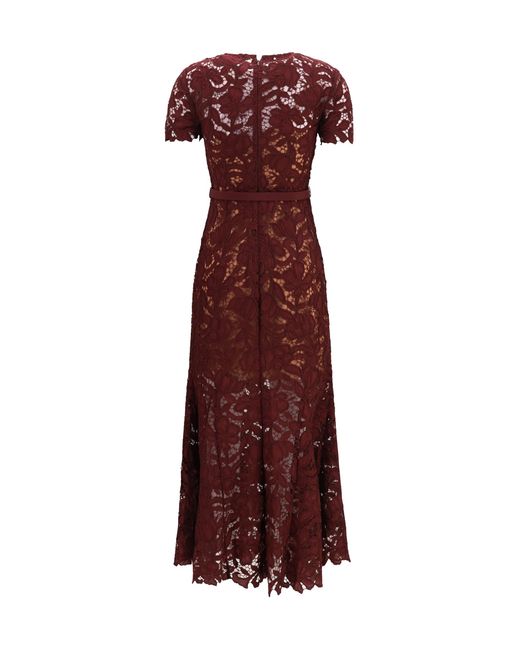 Self-Portrait Red Dress Midi Lace Polyester