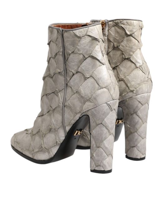Dolce & Gabbana White Ankle Boot Fish Leather Zipper