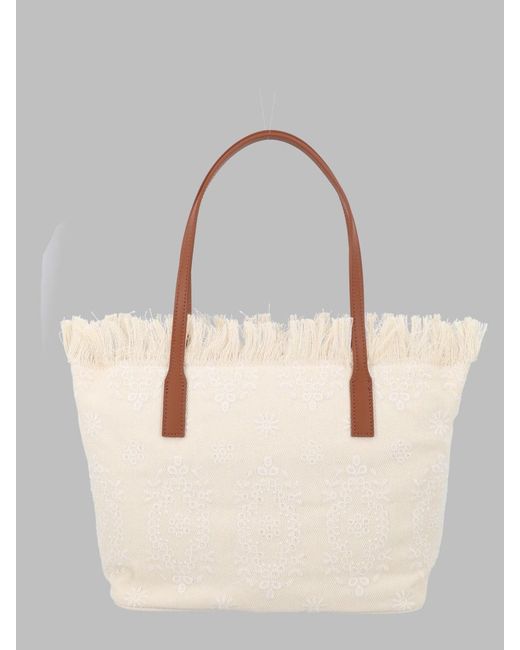 Mc2 Saint Barth Natural Shoulder Bag City With Fringe Cotton