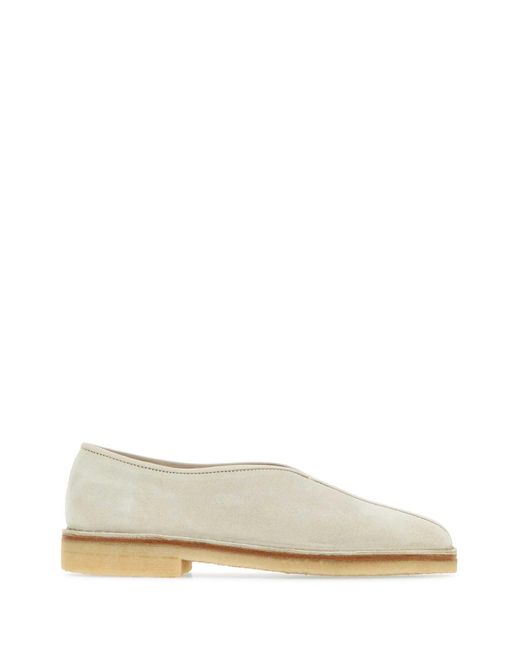 Lemaire White Chalk Suede Piped Ballerinas