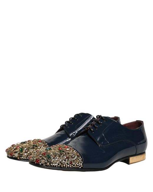 Dolce & Gabbana Blue Embellished Men Derby Dress Formal Shoes for men