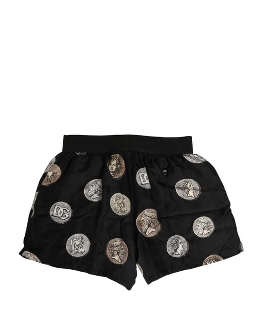 Dolce & Gabbana Black Ancient Coin Print Boxer Shorts Underwear Silk for men