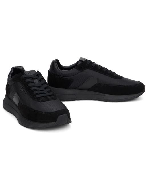 Boss Black Low-Top Leather And Fabric Sneakers Calfskin Trainers for men