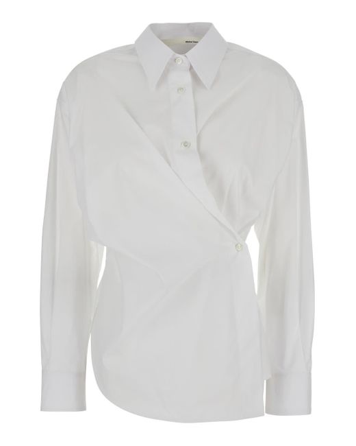 Tela White Rotella Shirt With Pointed Collar And Asymmetric Design