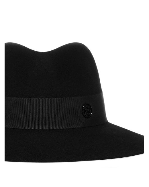 Maison Michel Black Henrietta Logo Plaque Fedora Hat