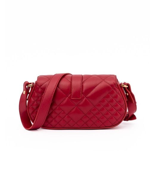 Versace Red Leather Quilted Shoulder Strap Bag