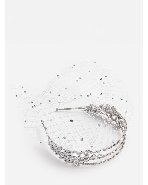 Self-Portrait White 'Crystal Embellished Veil Headband' Veil