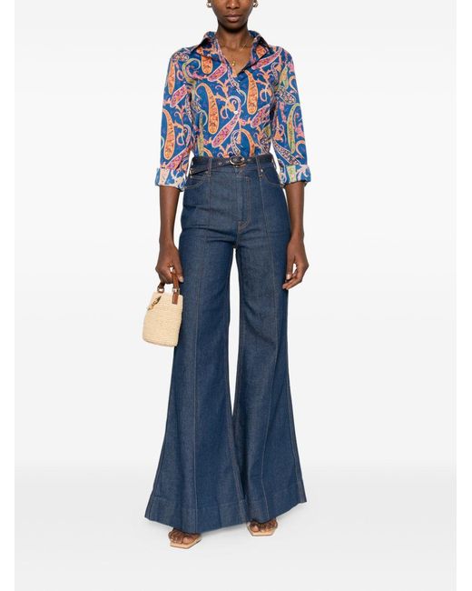 Etro Blue Shirts Cotone Elastan