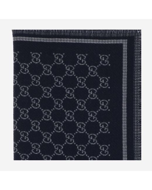 Gucci Blue Wool Scarf With Gg Pattern for men