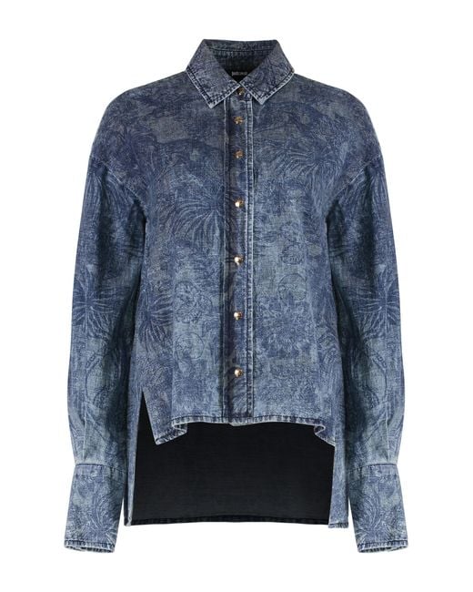 Just Cavalli Blue Deep Denim Shirt Cotton