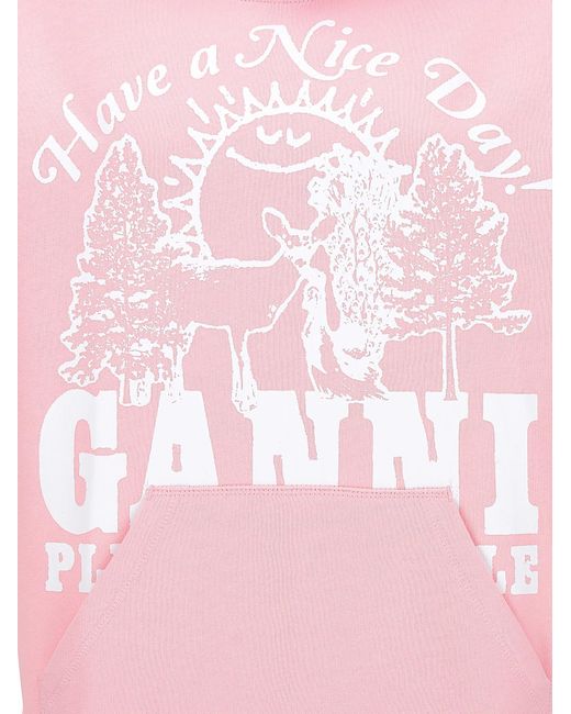 Ganni Pink And White Cotton Sweatshirt