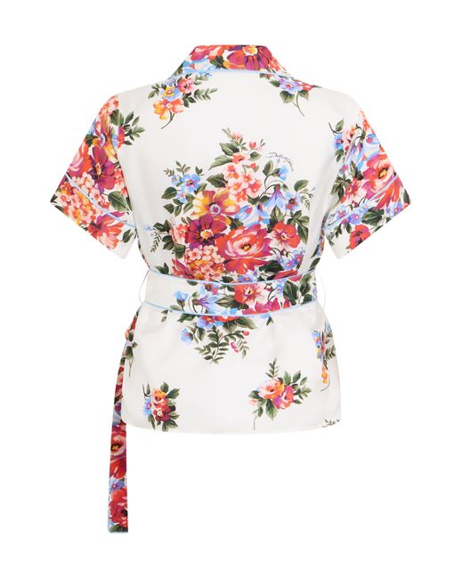 Dolce & Gabbana White Shirt Short-Sleeved Floral Silk